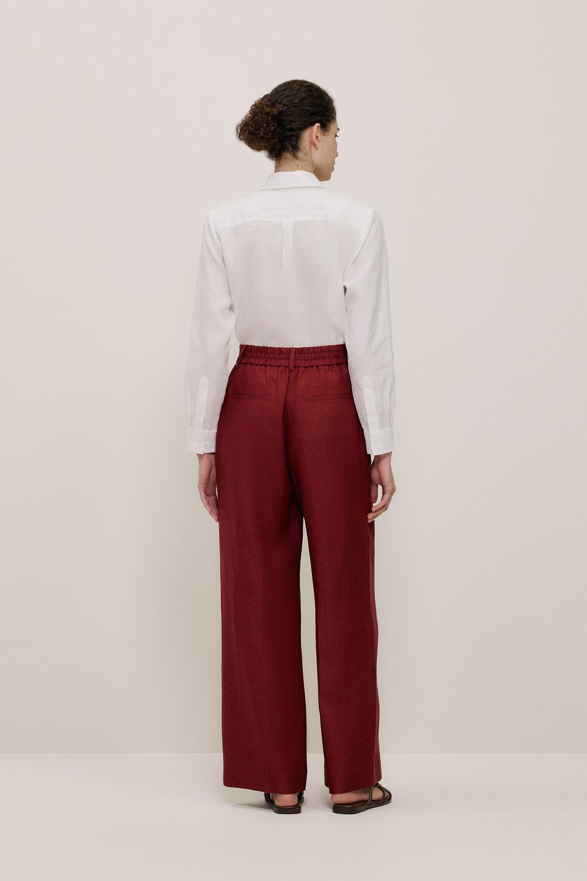 Linen Twill Pintucked Wide Leg Pant