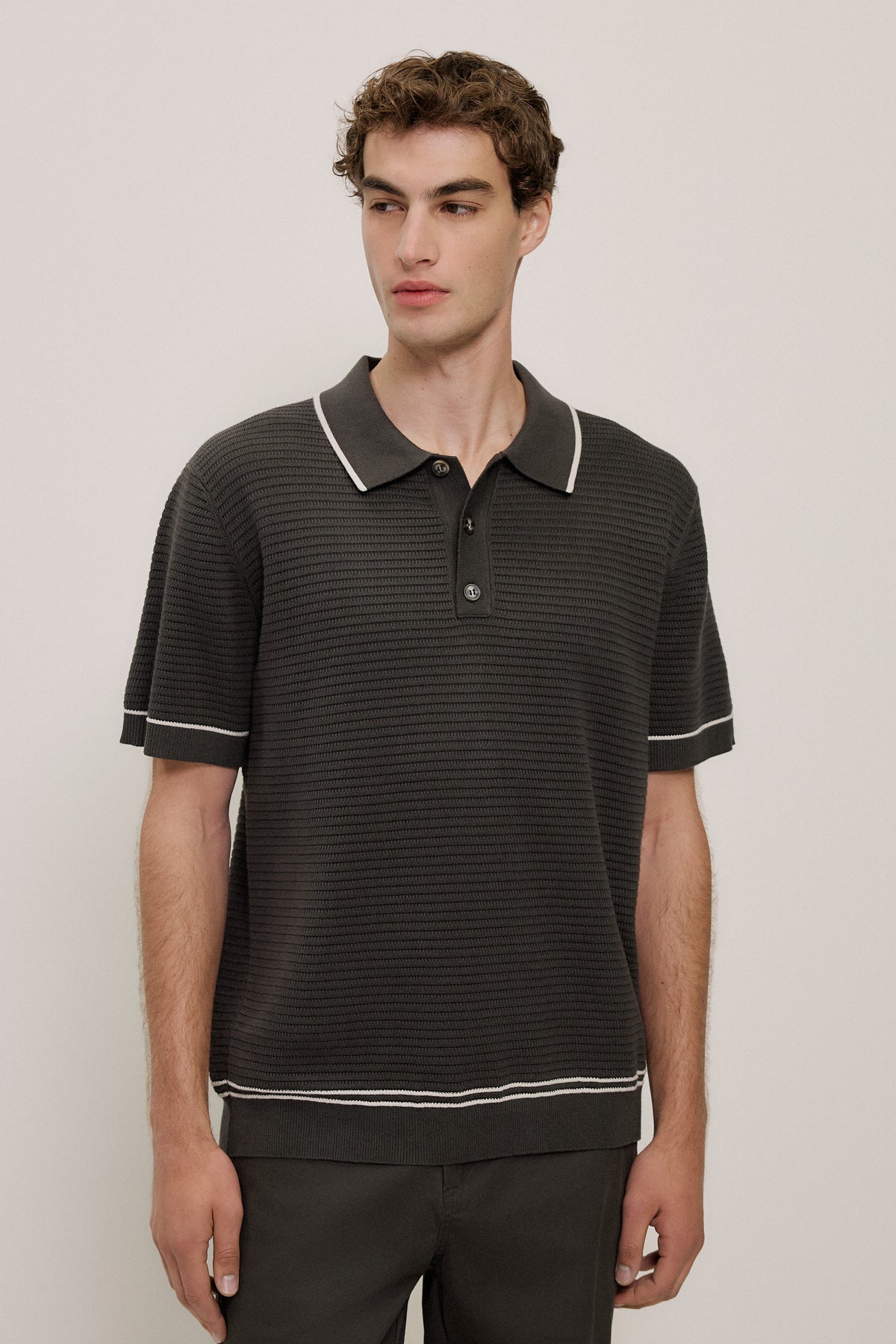 Textured Cotton Tipped Knit Polo