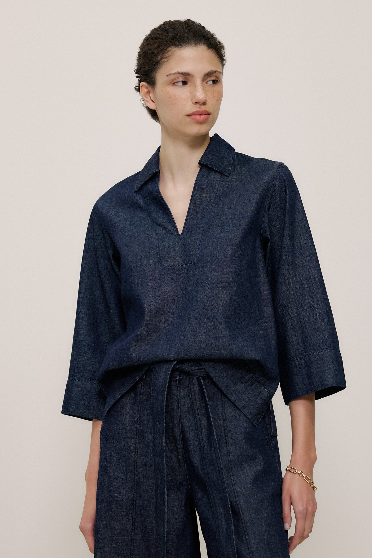 Soft Denim Collared Popover
