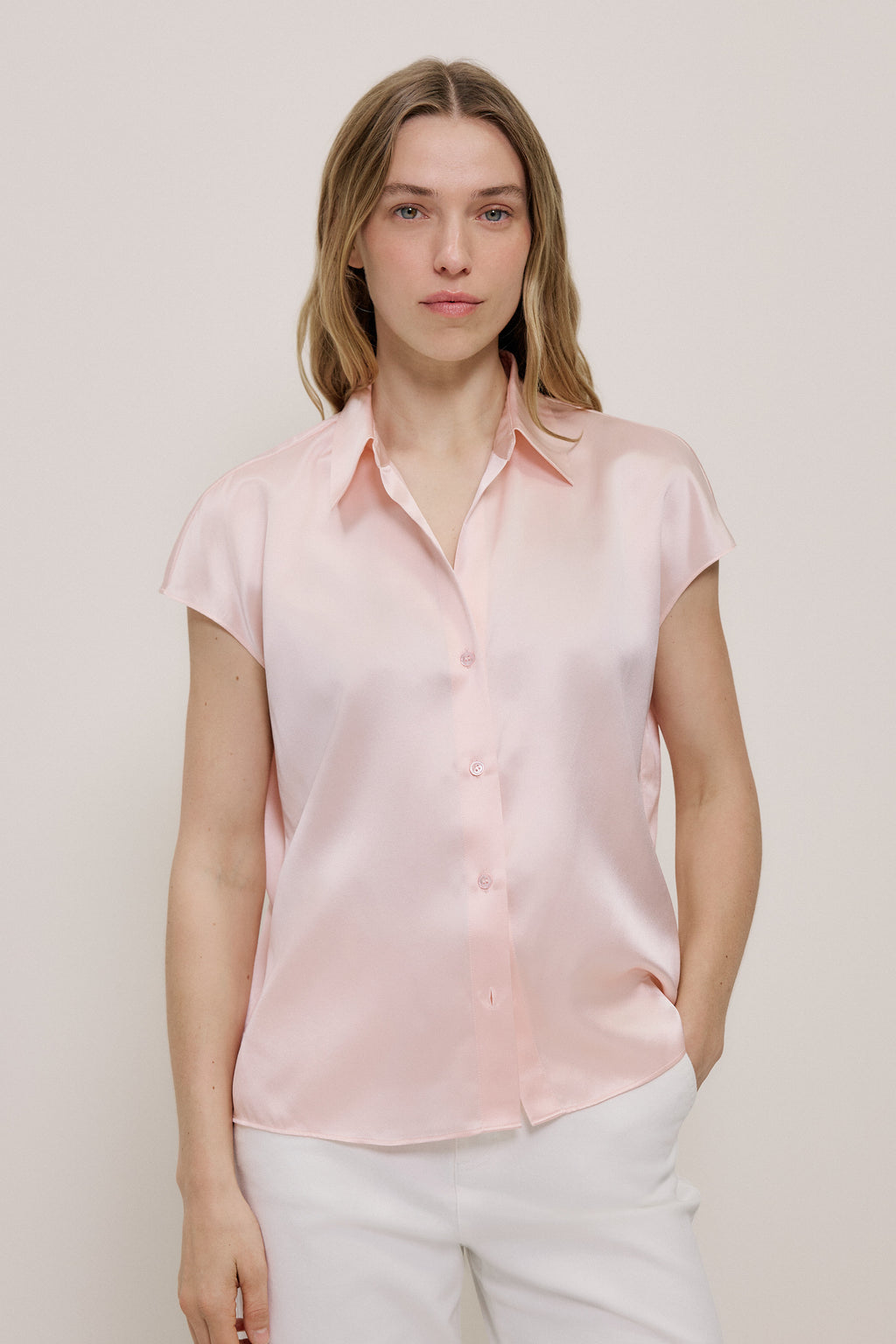 Silk Satin Cap Sleeve Shirt