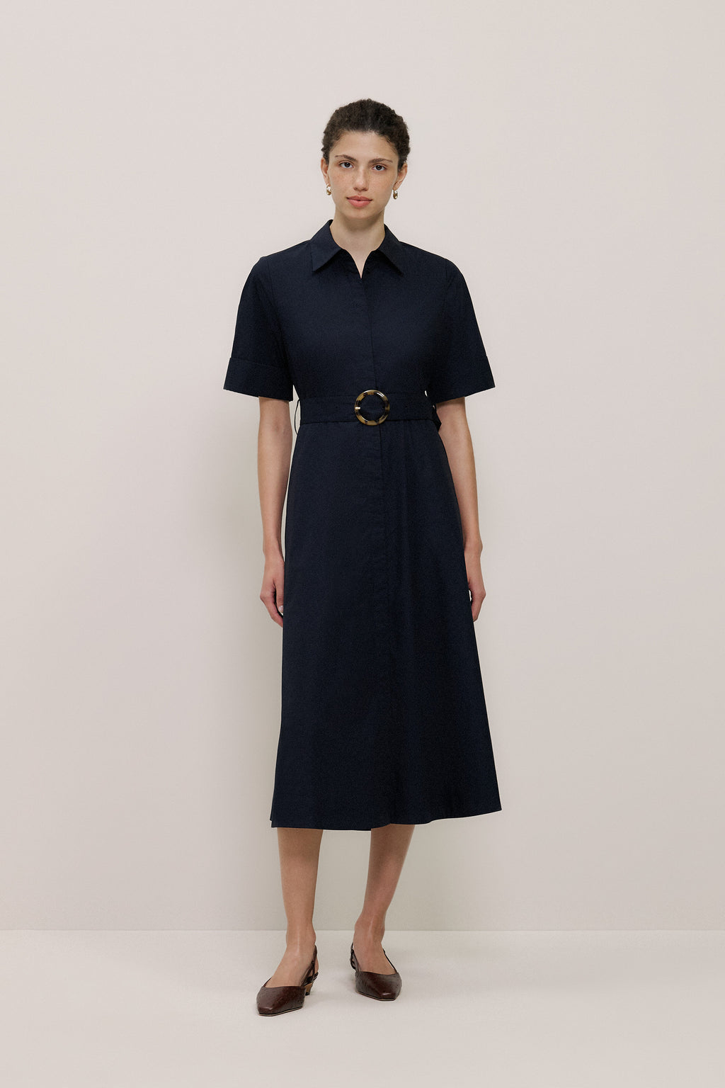 Poplin Pleat Detail Short Sleeve Dress