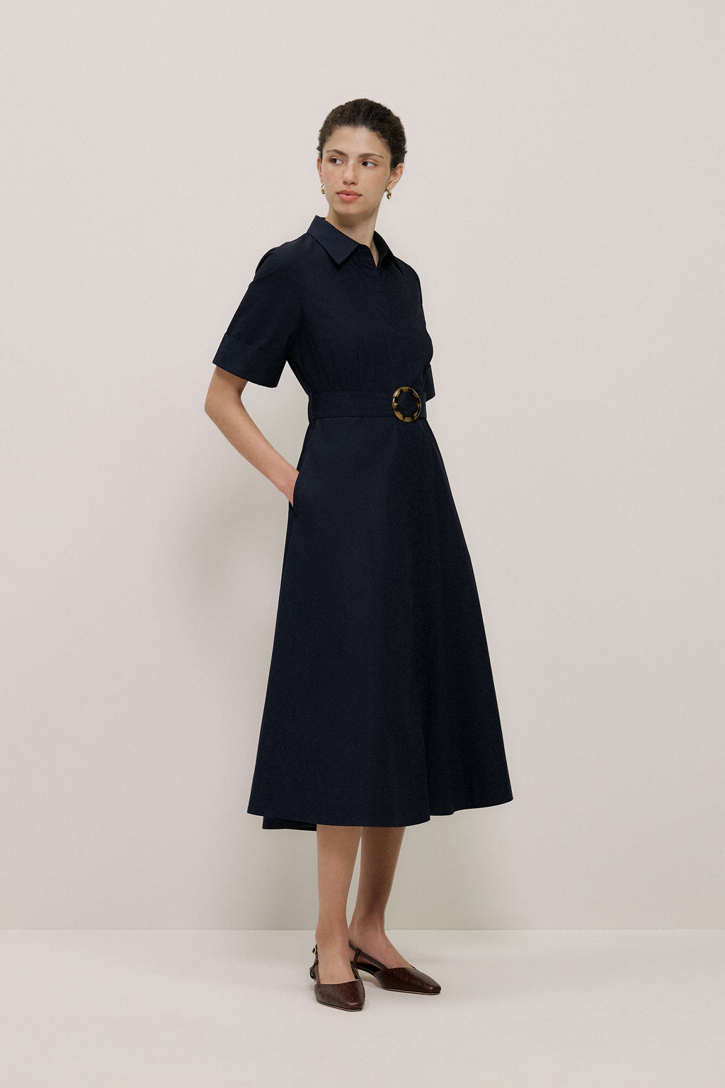 Poplin Pleat Detail Short Sleeve Dress