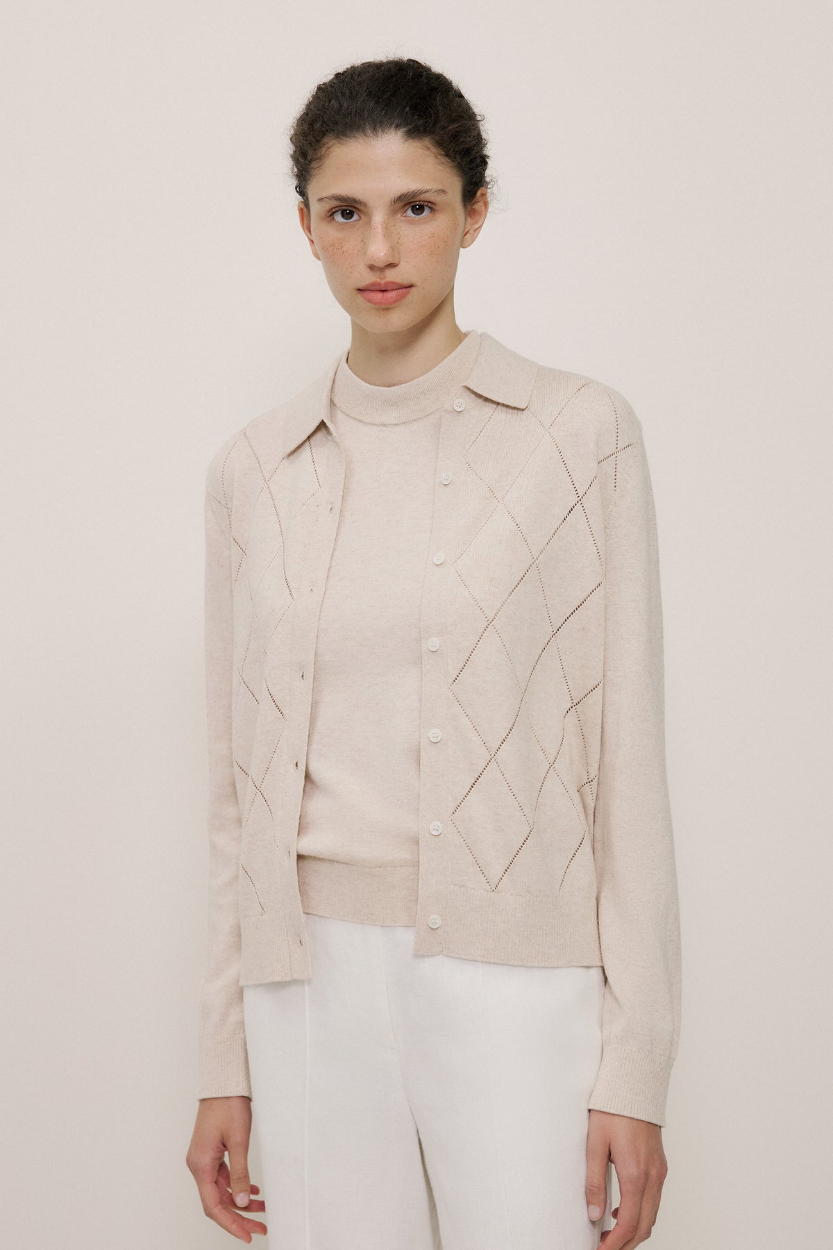 Cotton Cashmere Pointelle Cardigan