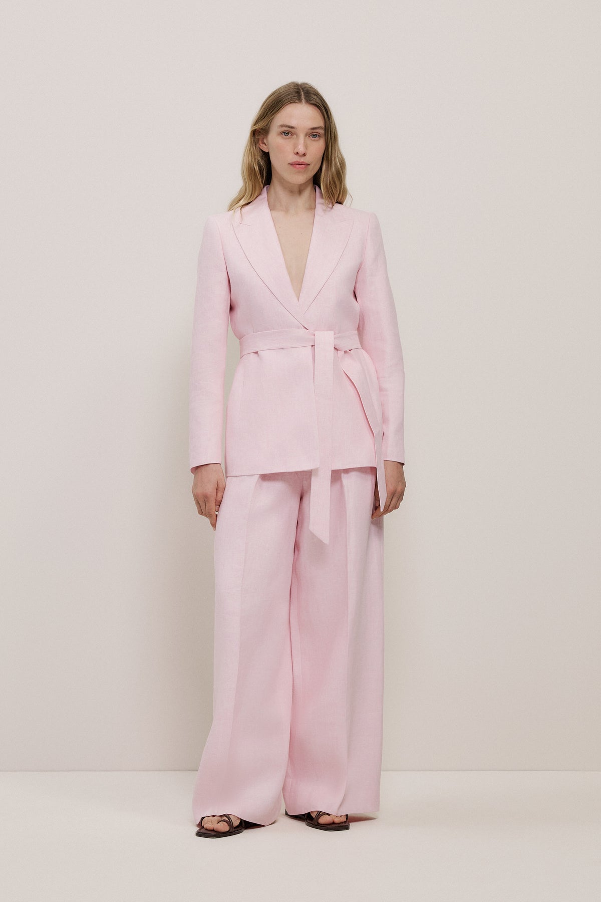 Linen Herringbone Belted Jacket