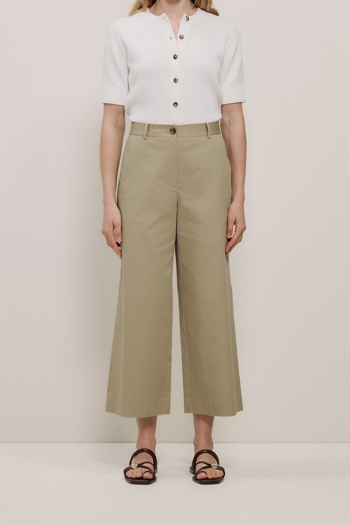 Cropped Wide Leg Chino Pant