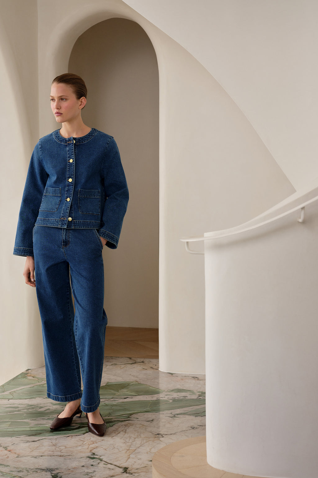 Denim High Rise Tailored Pant