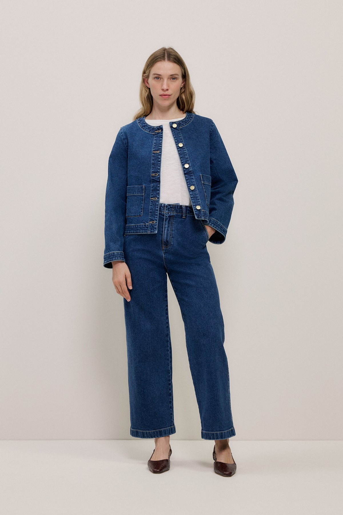 Denim High Rise Tailored Pant