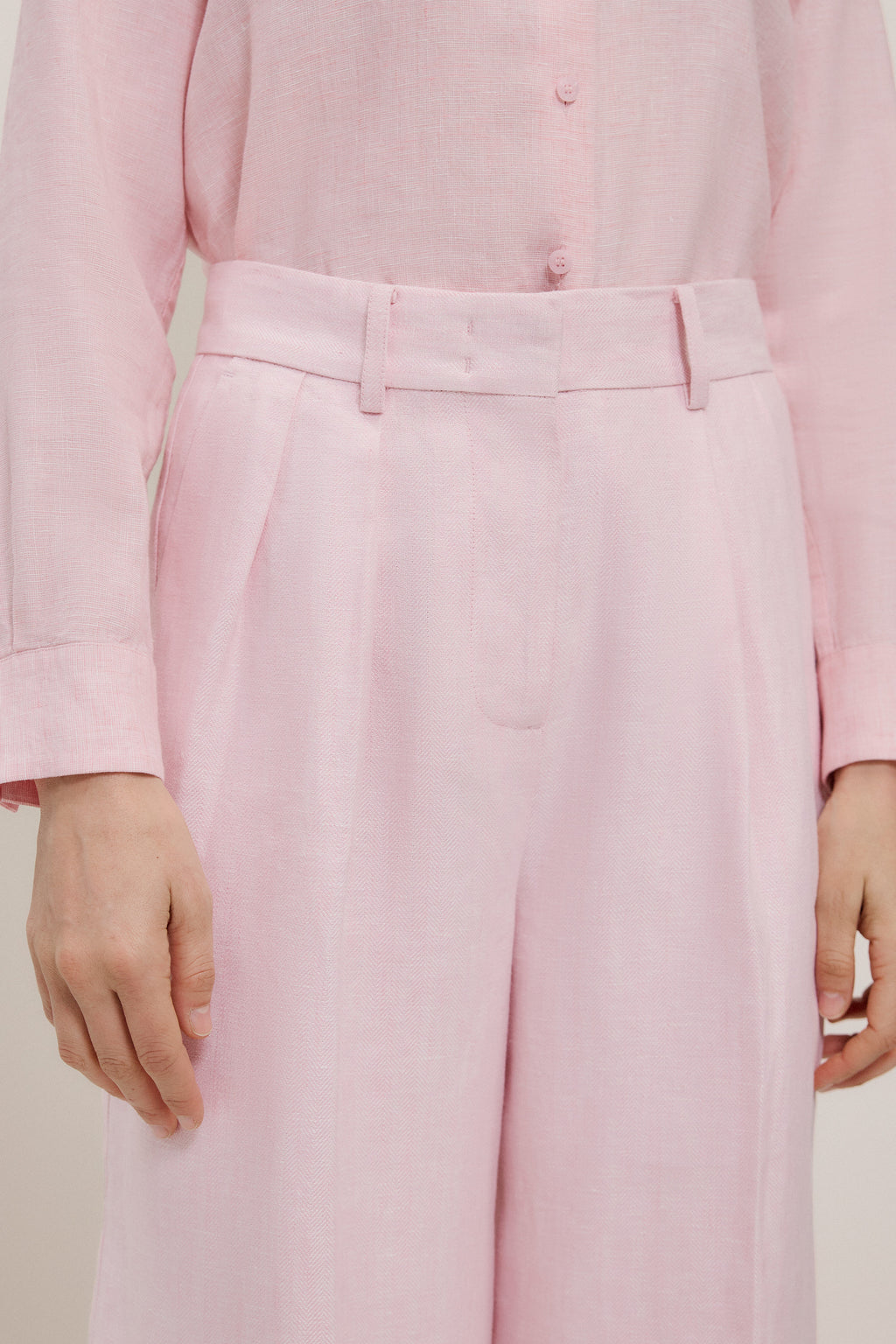 Linen Herringbone Pleat Front Pant