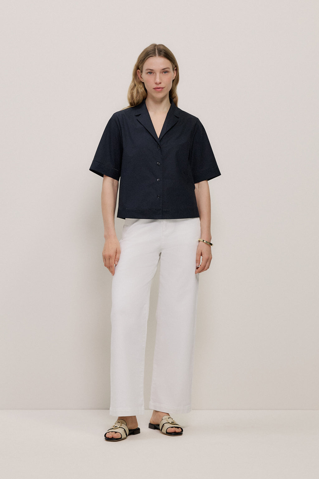 Poplin Lattice Trim Short Sleeve Shirt