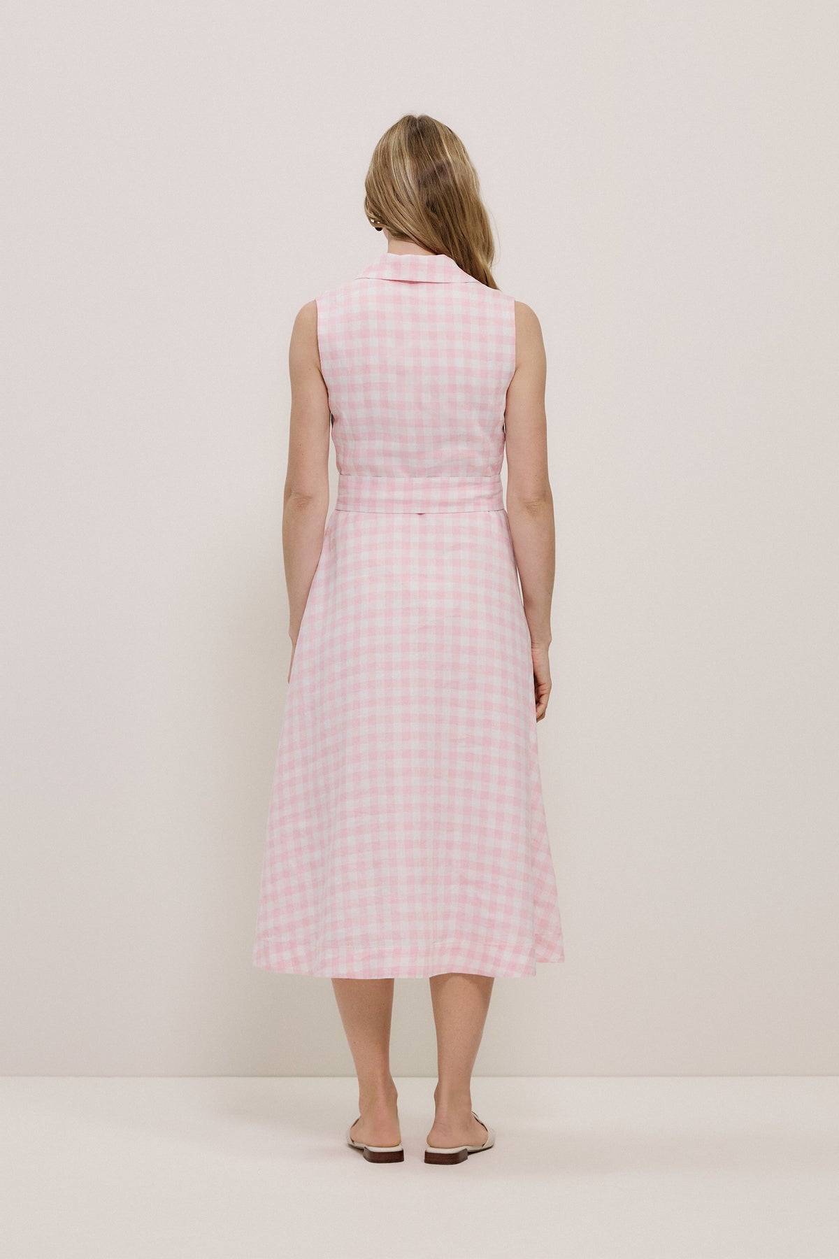 Gingham Linen Sleeveless Shirt Dress