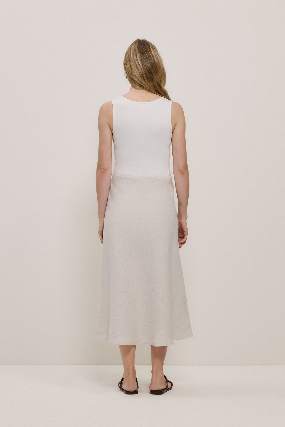 Yarn Dyed Linen Bias Slip Skirt