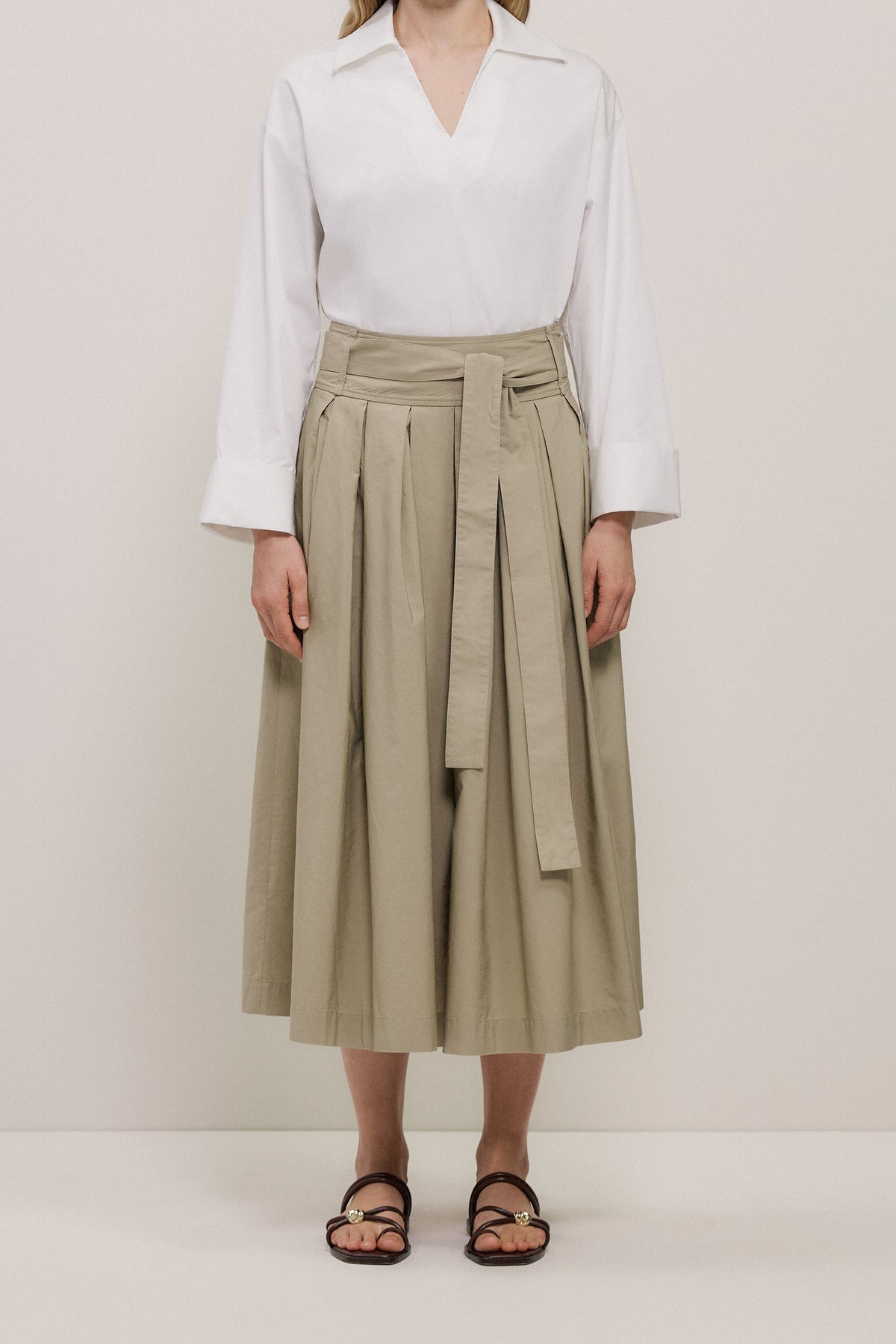 Poplin Pleated Midi Skirt