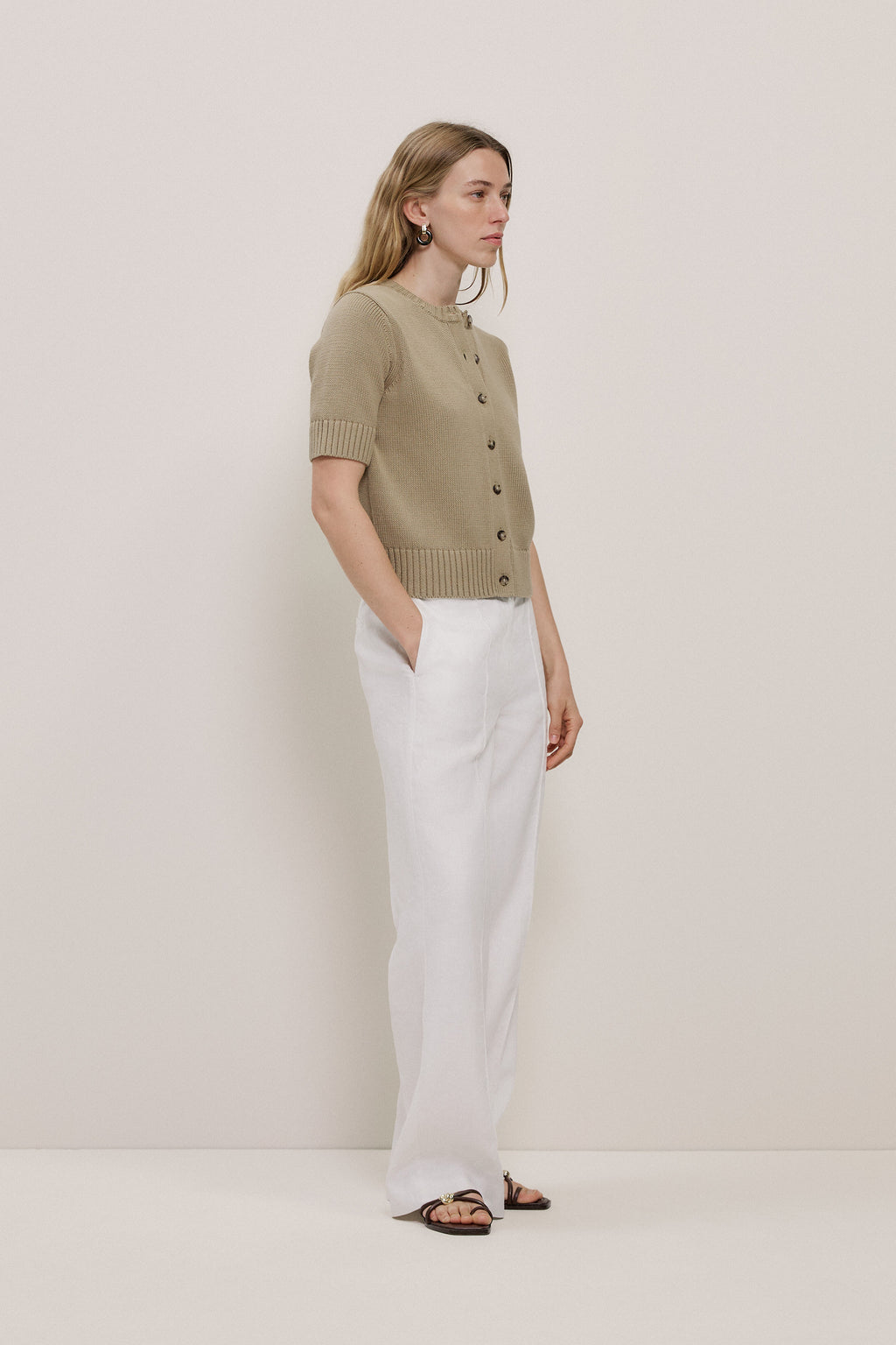 Cotton Knit Short Sleeve Cardigan