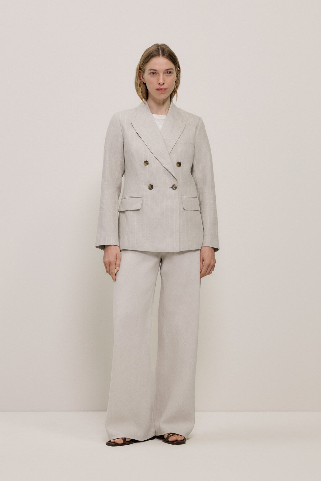 Linen Stripe Double Breasted Blazer