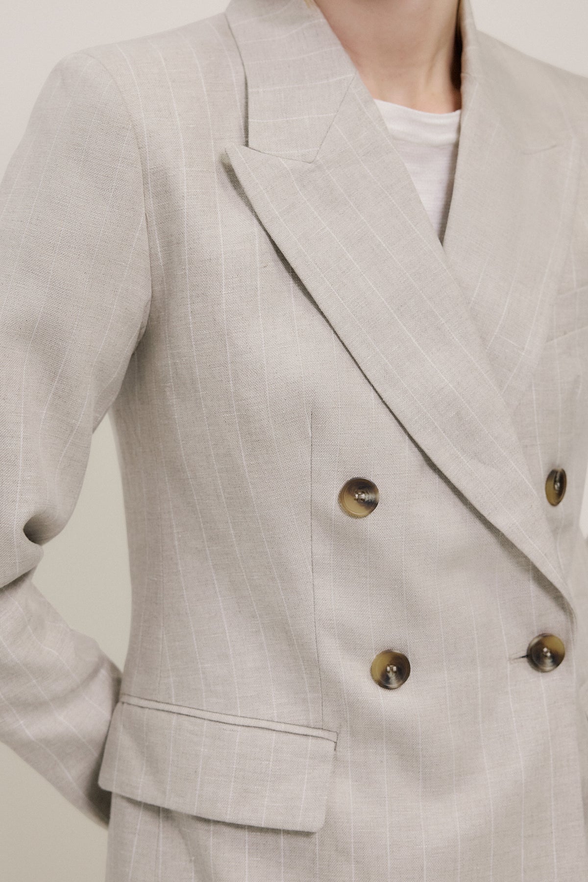 Linen Stripe Double Breasted Blazer