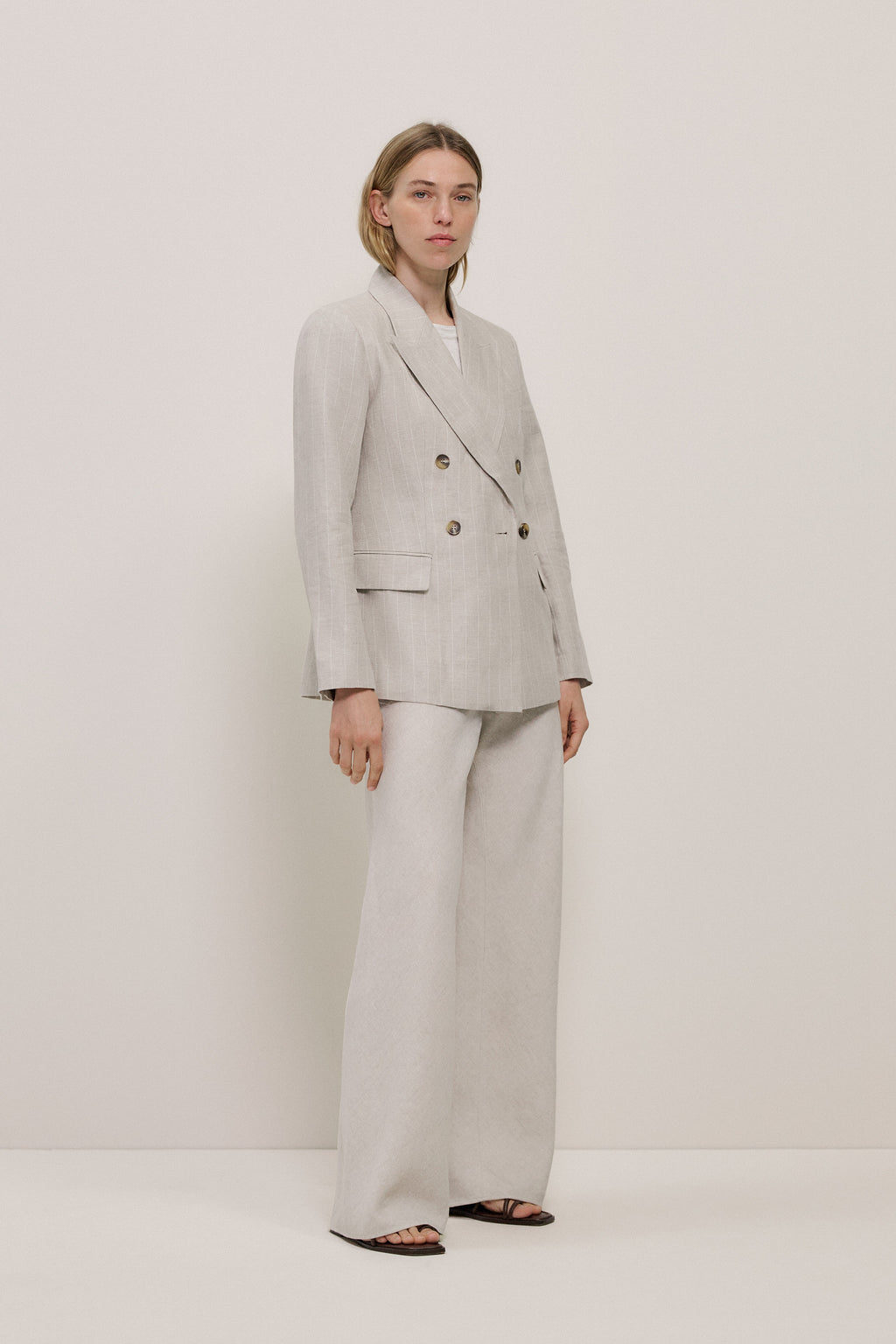 Linen Stripe Double Breasted Blazer