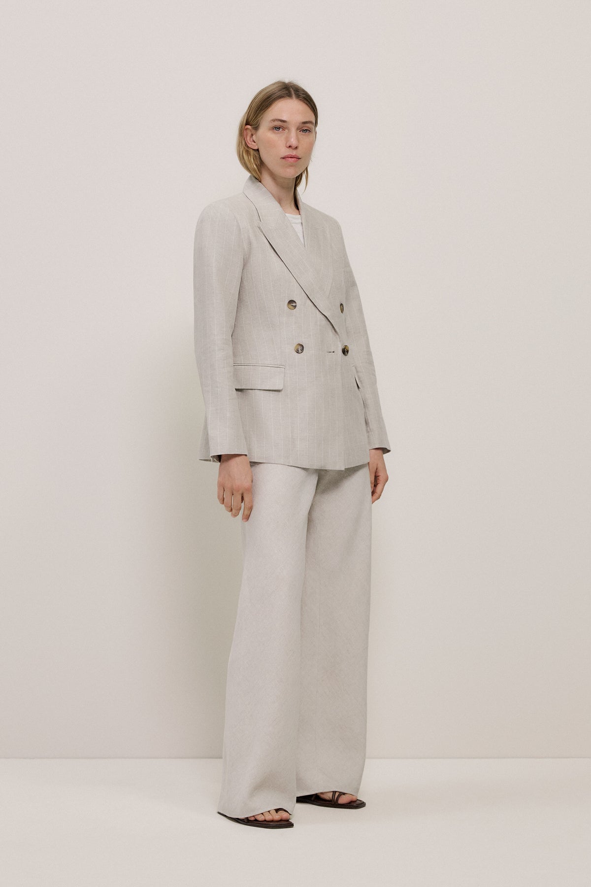 Linen Stripe Double Breasted Blazer