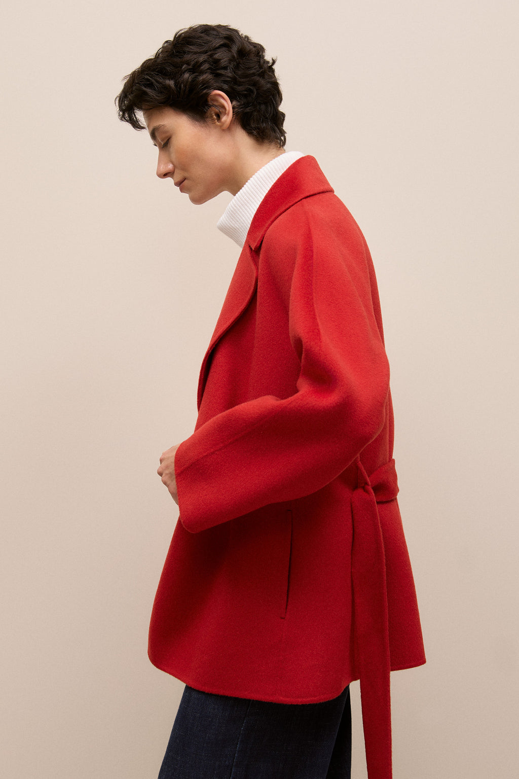 Double Faced Wool Short Wrap Coat