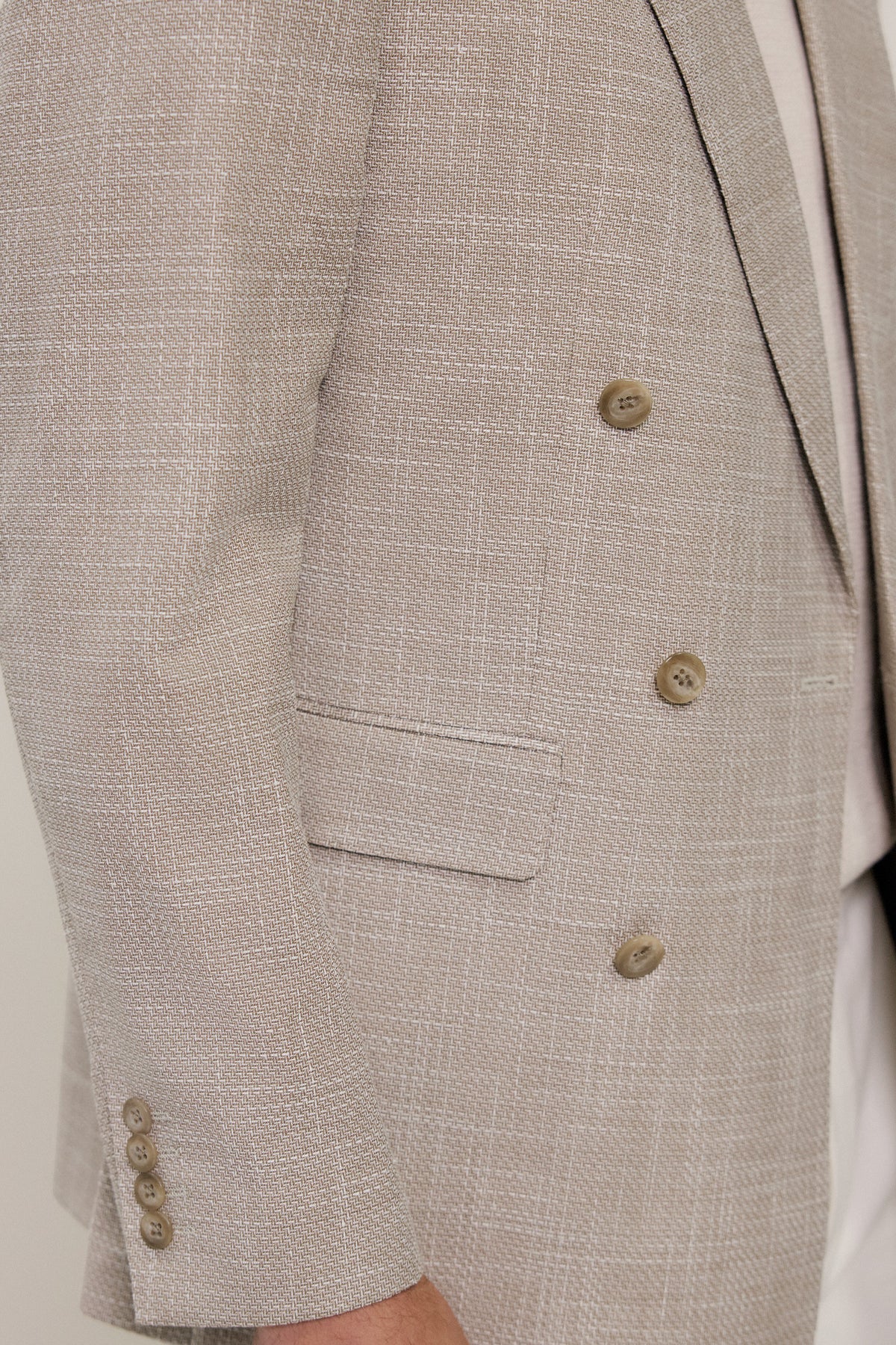 Textured Wool Blend Double Breasted Blazer