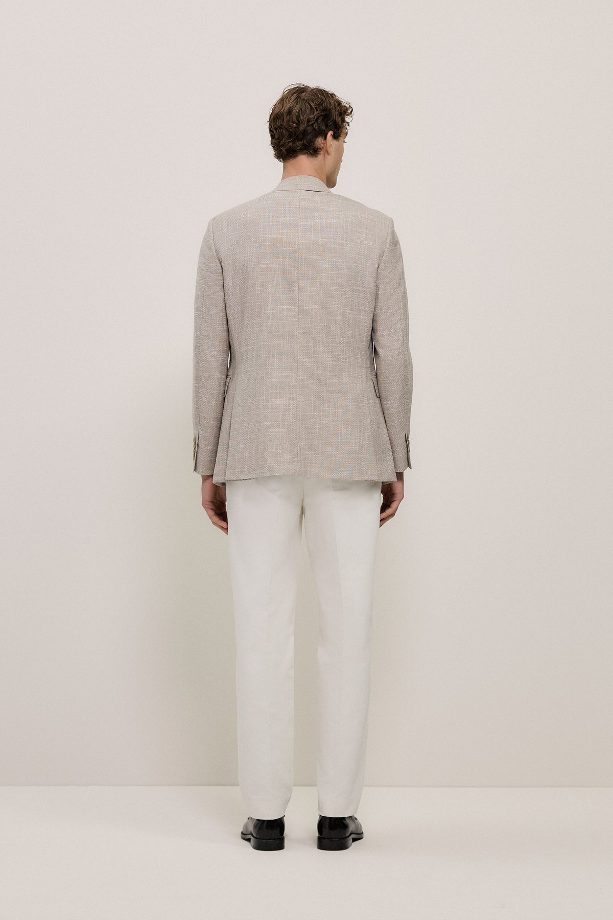 Textured Wool Blend Double Breasted Blazer