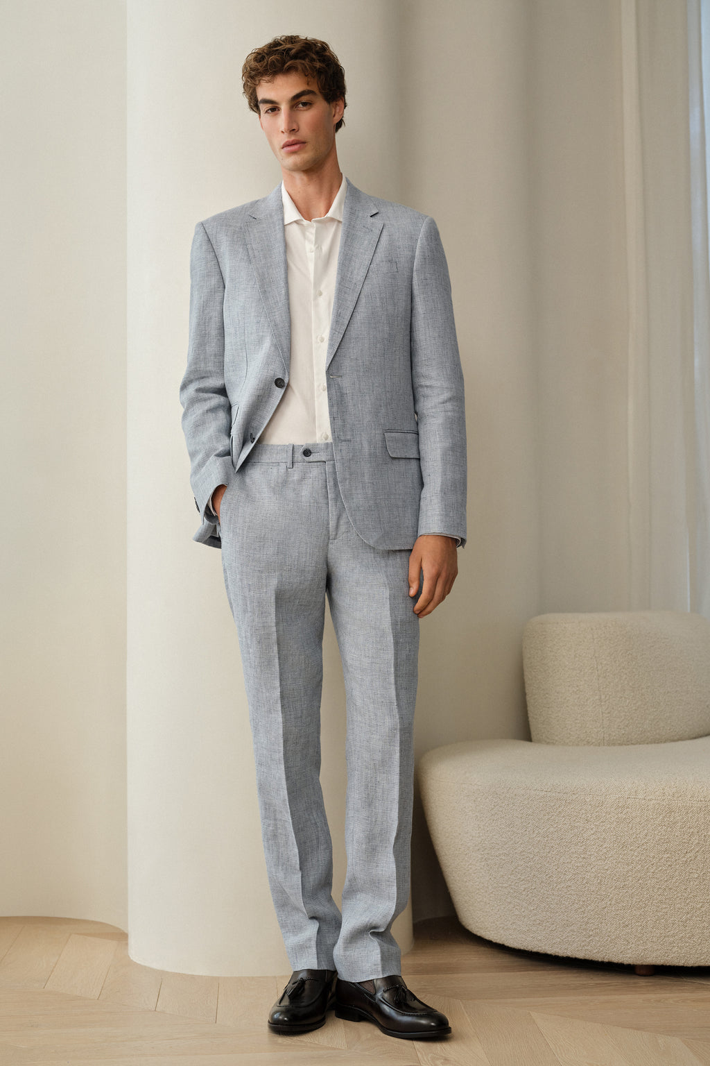 Textured Linen Straight Leg Trouser