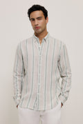 Yarn Dyed Linen Multi Stripe Long Sleeve Shirt