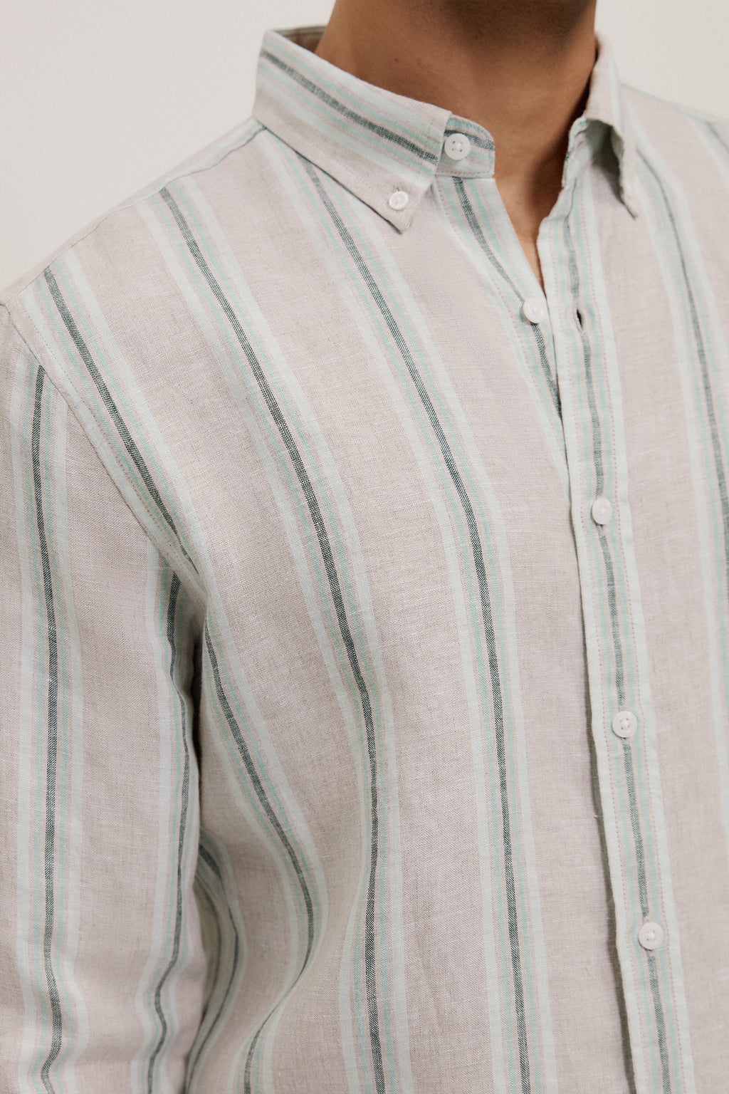 Yarn Dyed Linen Multi Stripe Long Sleeve Shirt