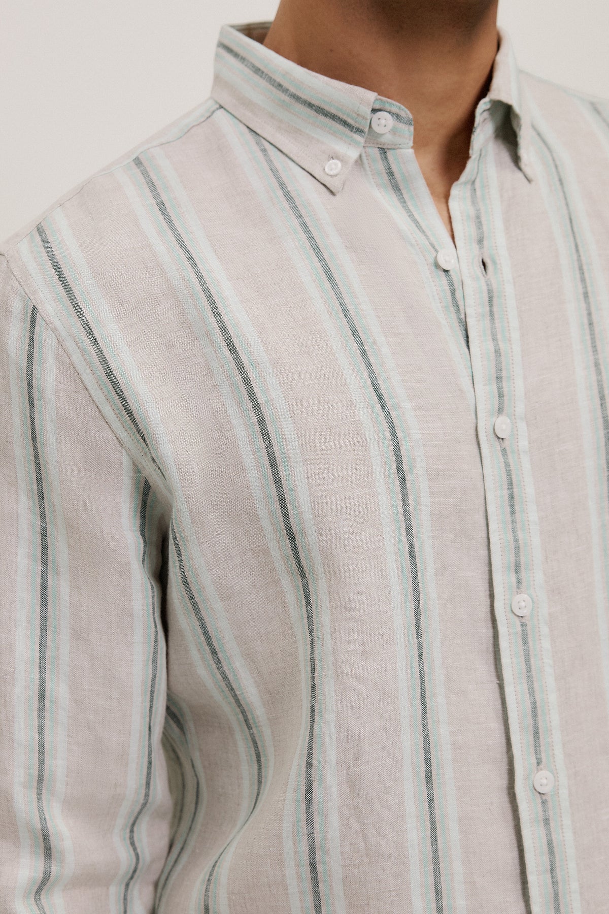 Yarn Dyed Linen Multi Stripe Long Sleeve Shirt
