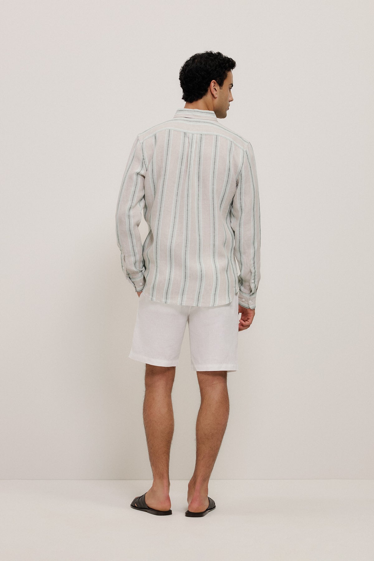 Yarn Dyed Linen Multi Stripe Long Sleeve Shirt