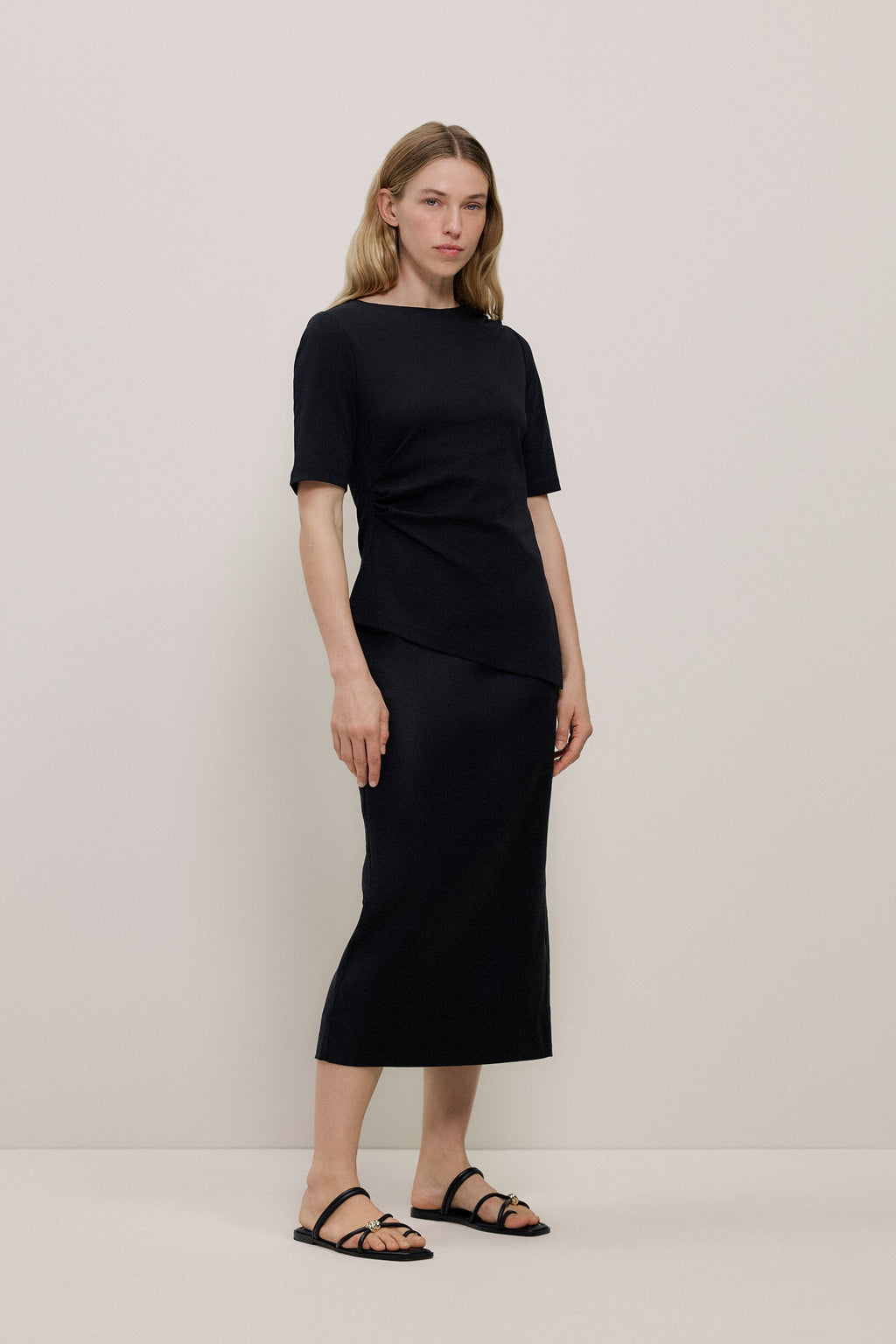 Stretch Linen Blend Pencil Skirt