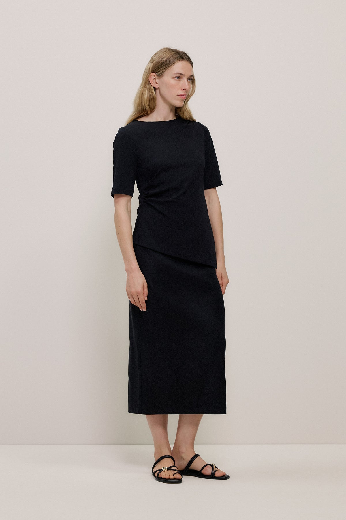 Stretch Linen Blend Pencil Skirt