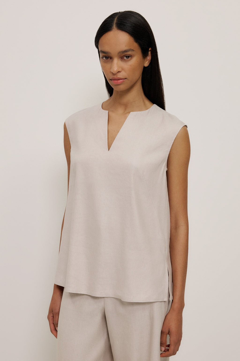 Stretch Linen Blend Trapeze Top