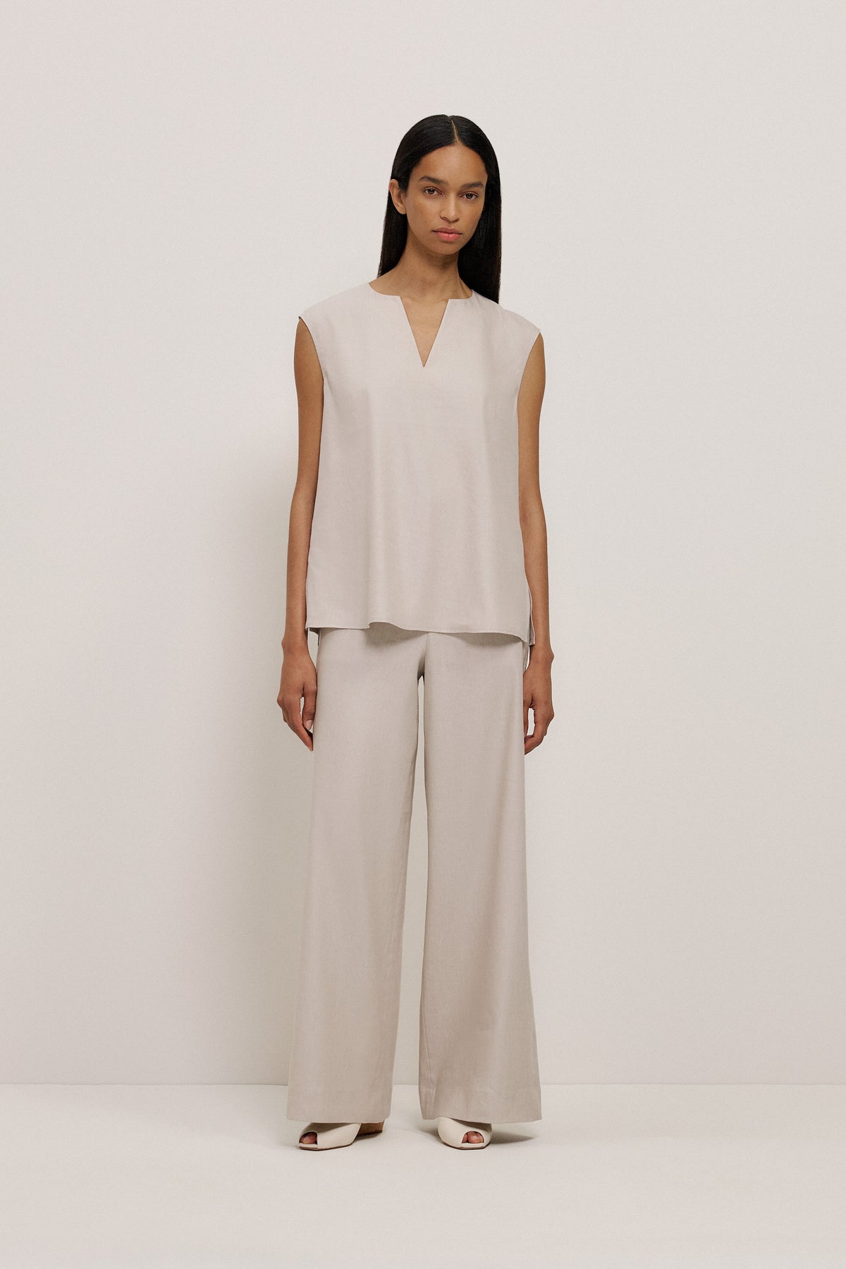 Stretch Linen Blend Trapeze Top