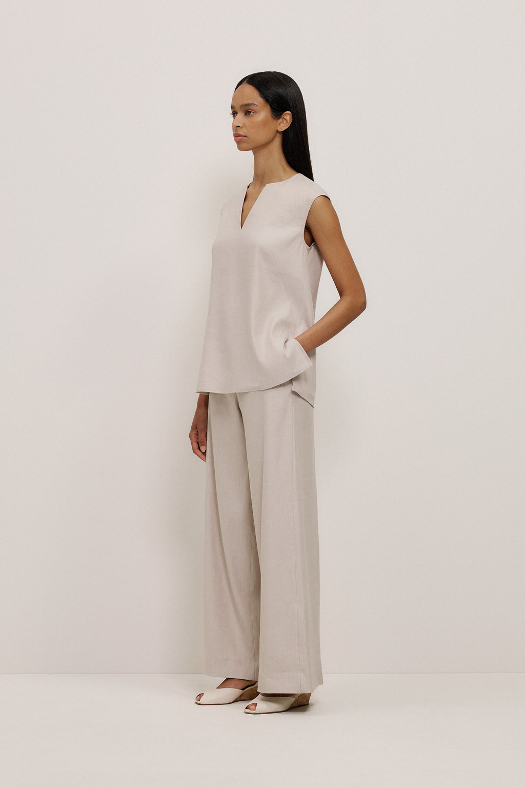 Stretch Linen Blend Trapeze Top