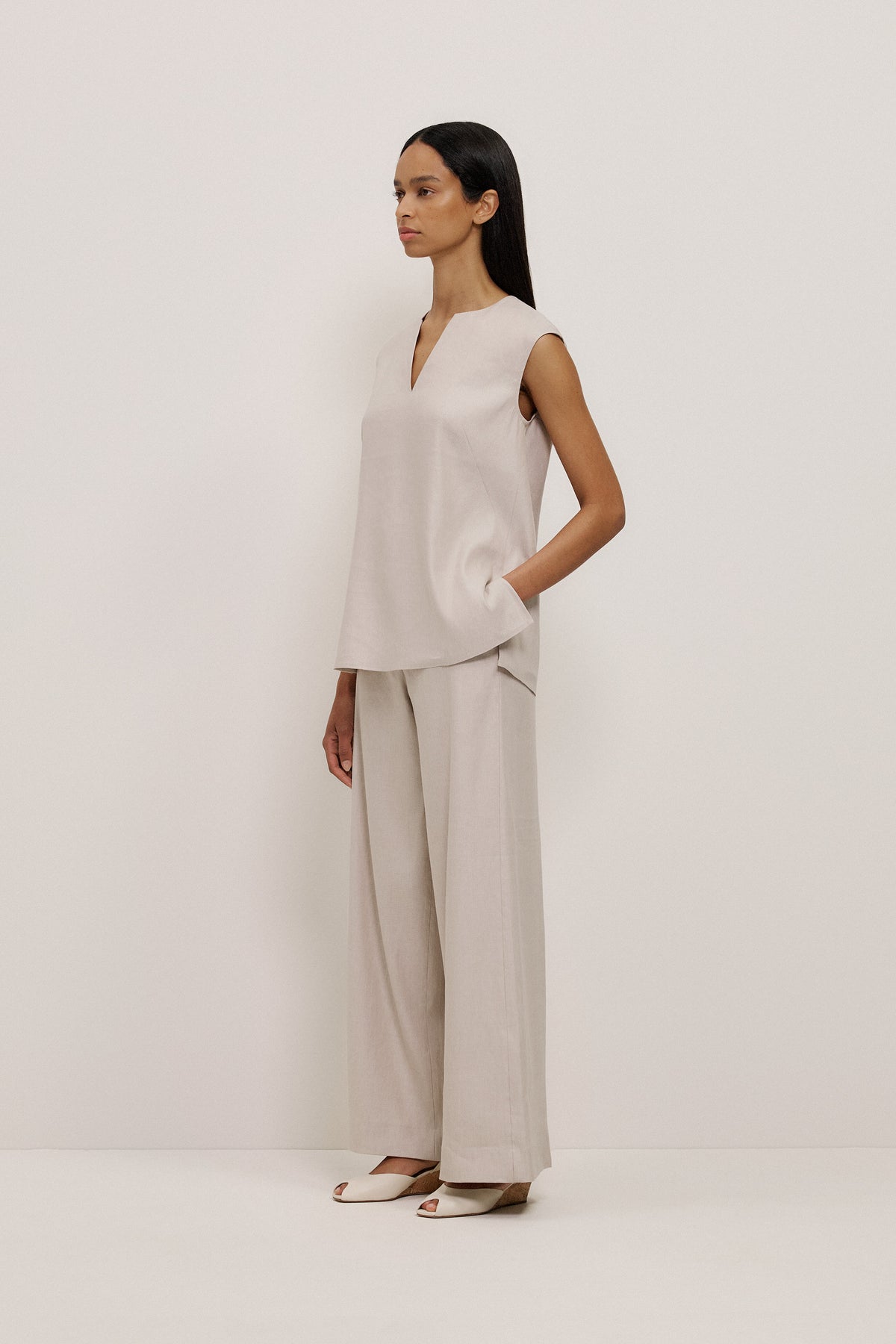 Stretch Linen Blend Trapeze Top
