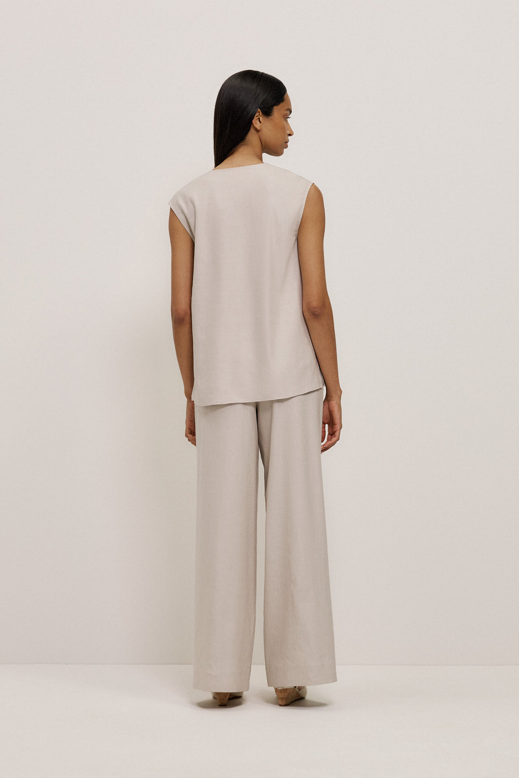 Stretch Linen Blend Trapeze Top