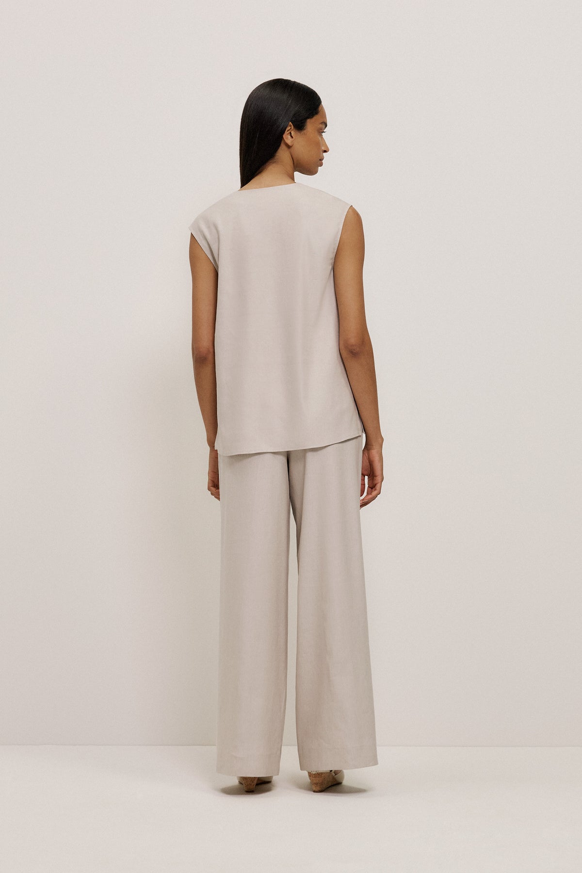 Stretch Linen Blend Trapeze Top