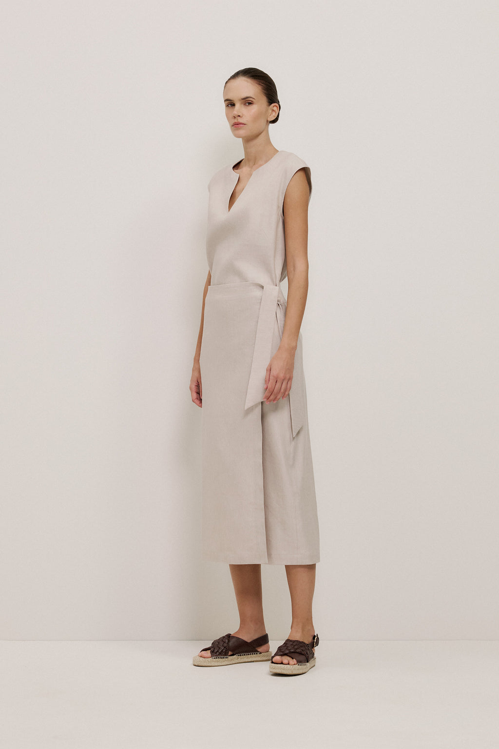 Stretch Linen Blend Wrap Skirt