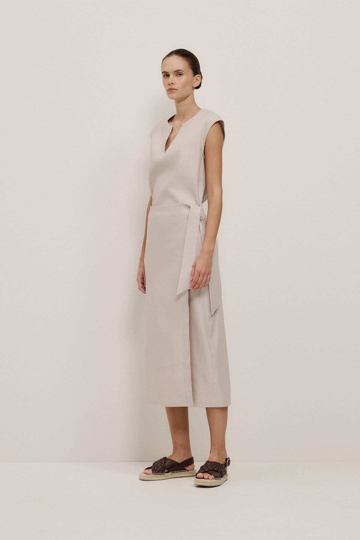 Stretch Linen Blend Wrap Skirt