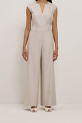 Stretch Linen Blend Tailored Wide Leg Pant