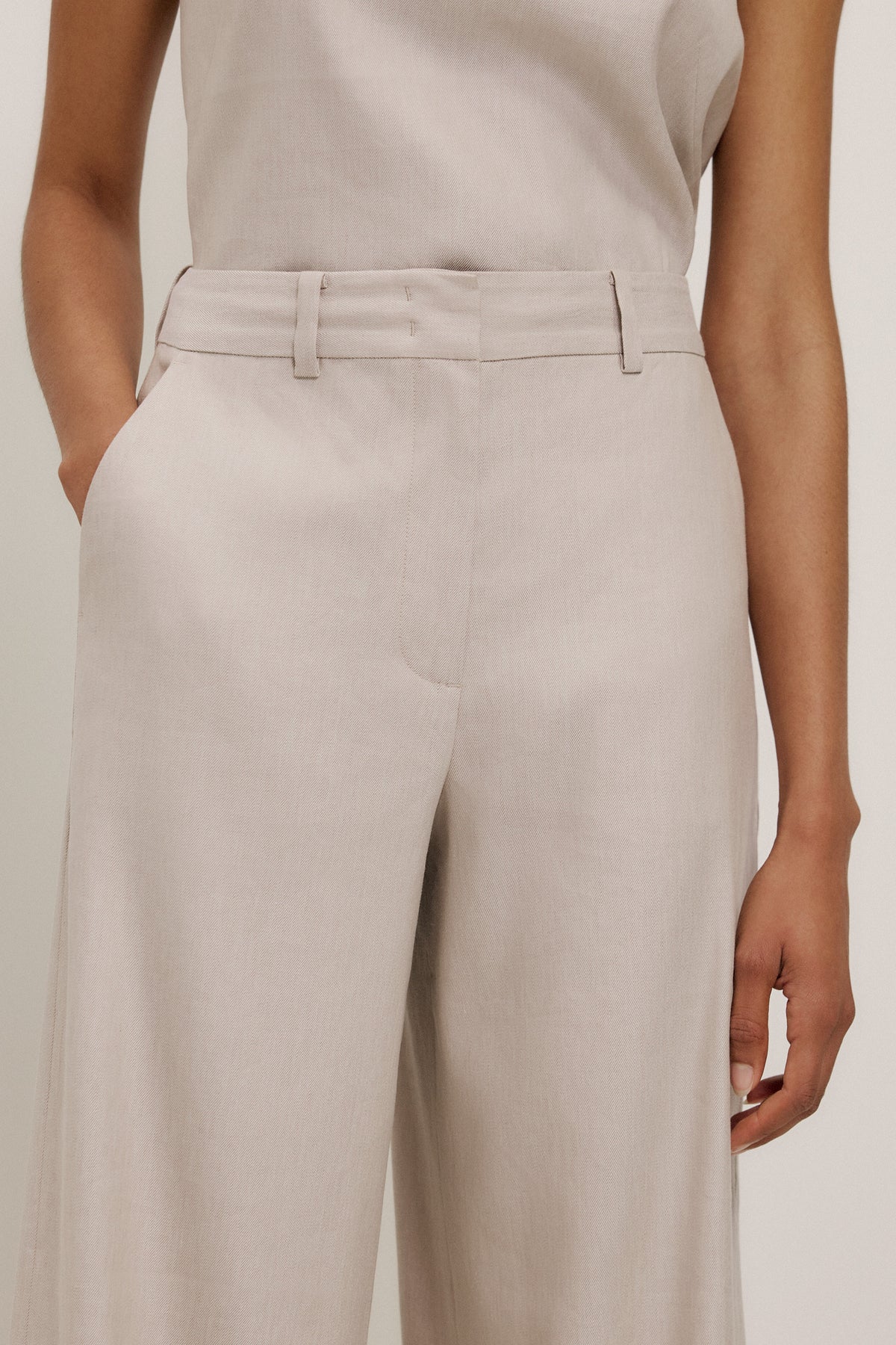 Stretch Linen Blend Tailored Wide Leg Pant