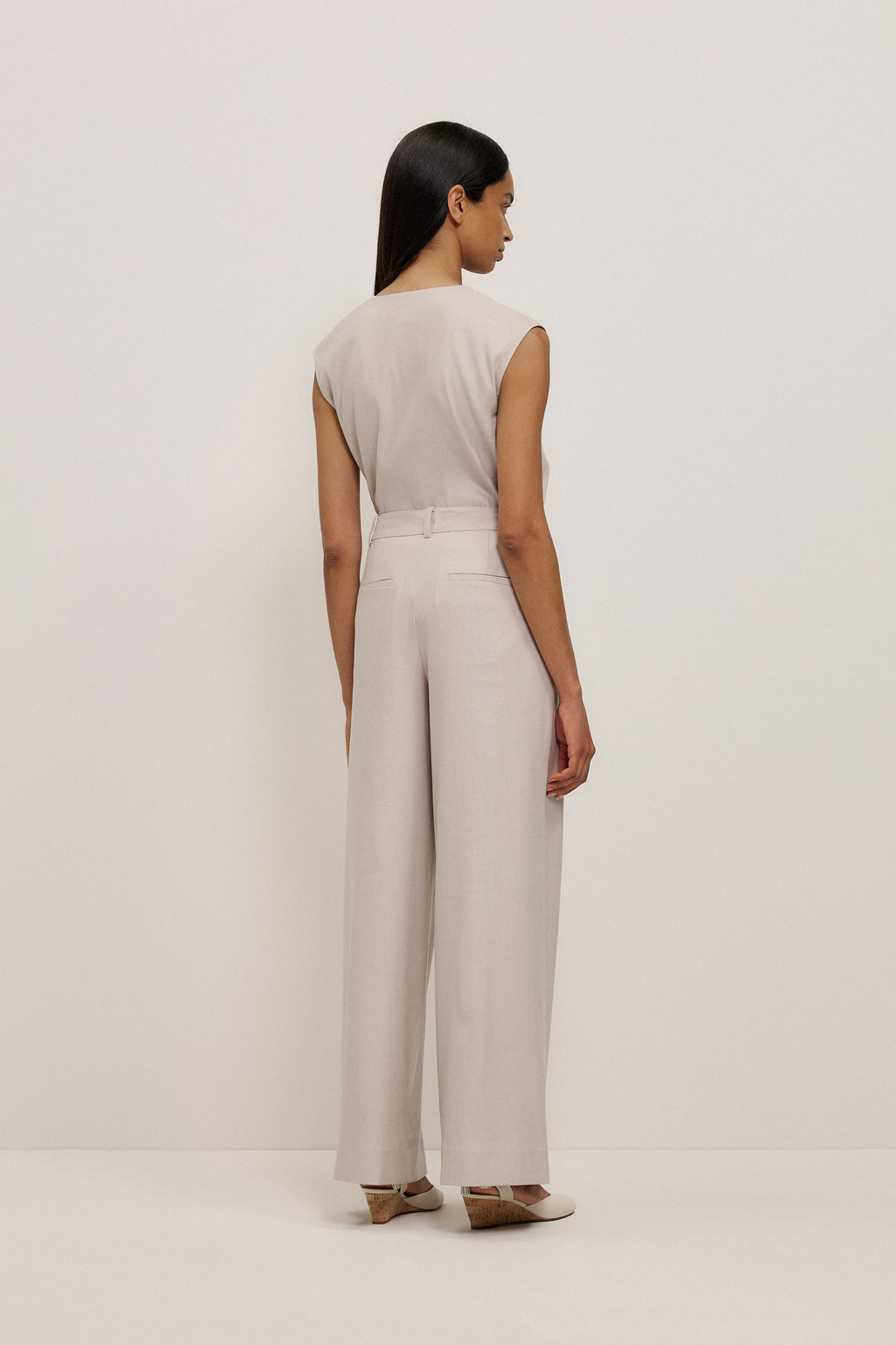 Stretch Linen Blend Tailored Wide Leg Pant