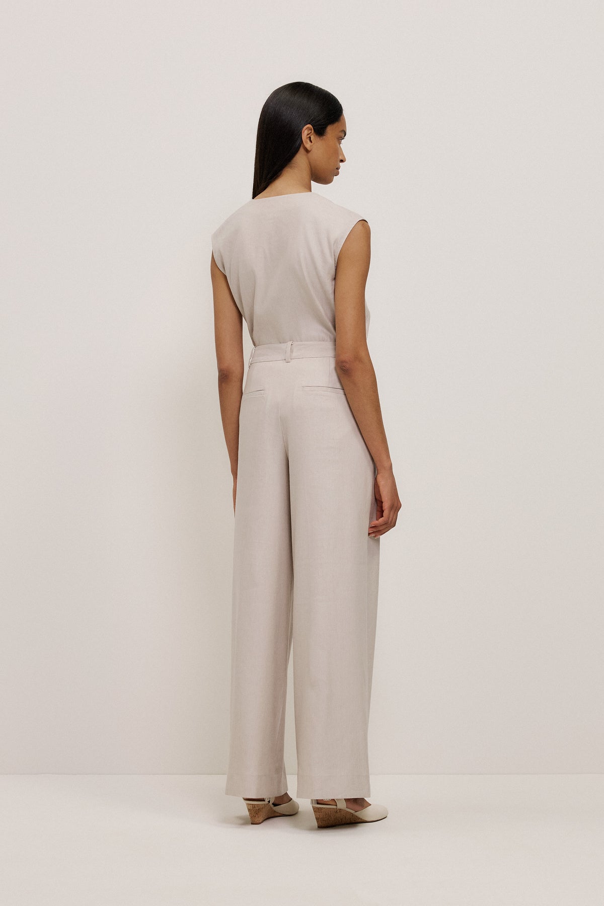 Stretch Linen Blend Tailored Wide Leg Pant