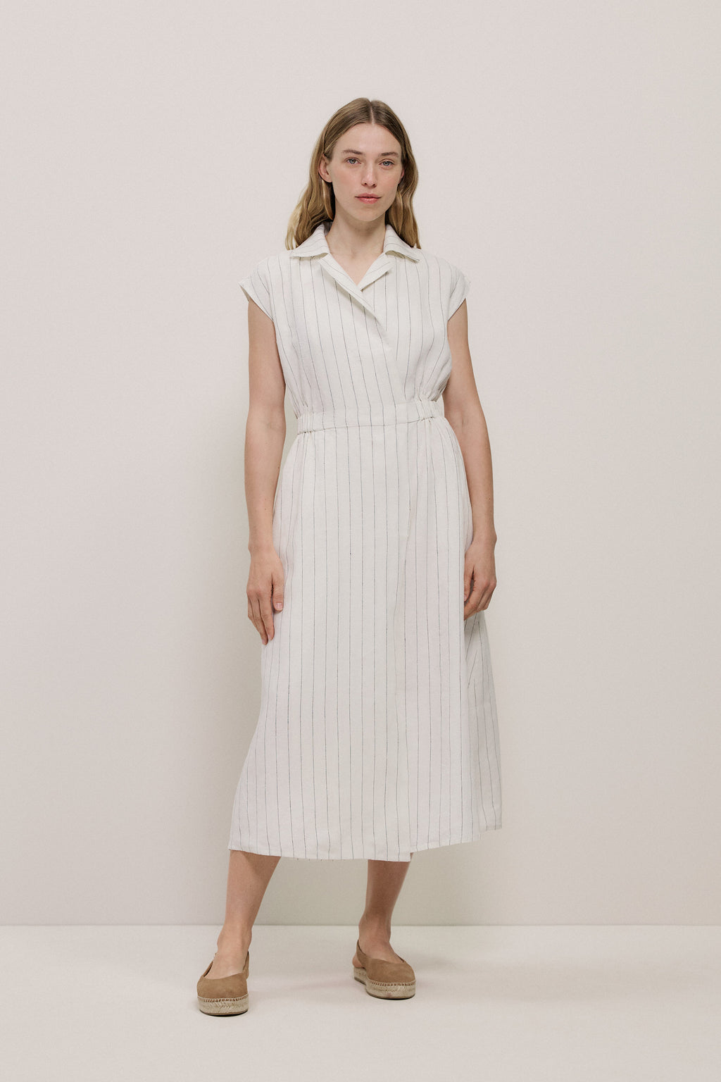 Linen Stripe Wrap Detail Dress
