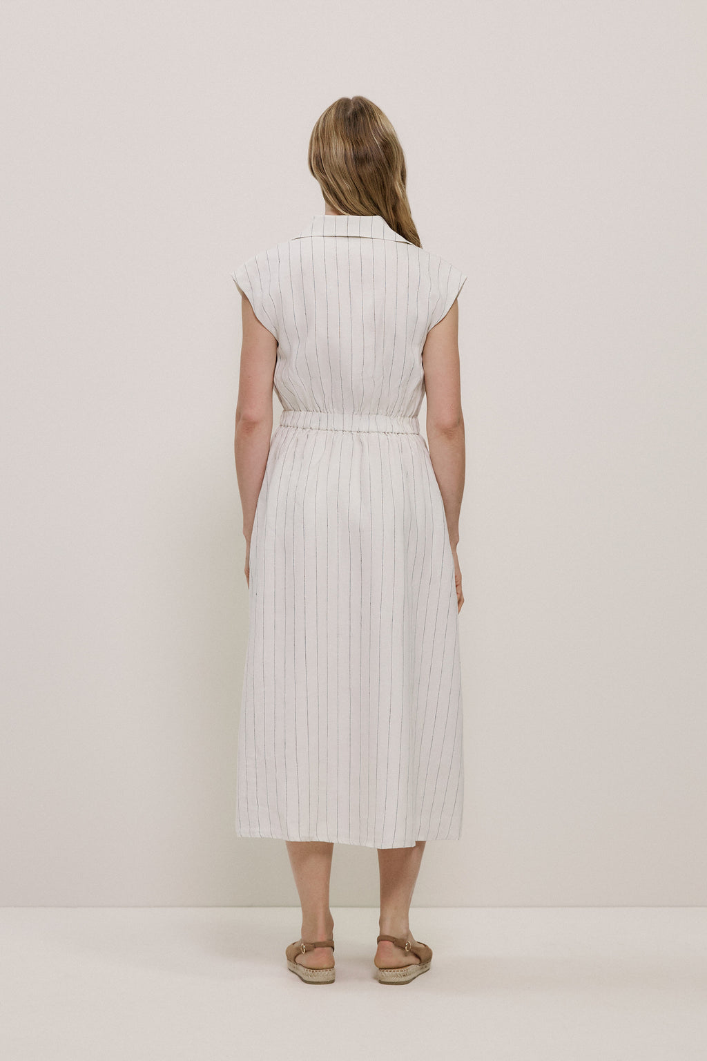 Linen Stripe Wrap Detail Dress