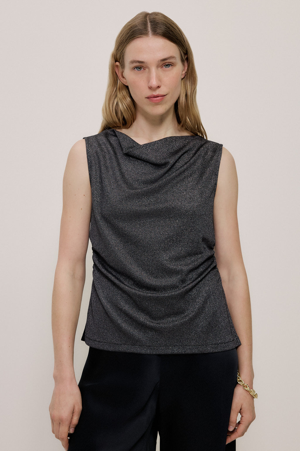 Metallic Draped Shell Tank
