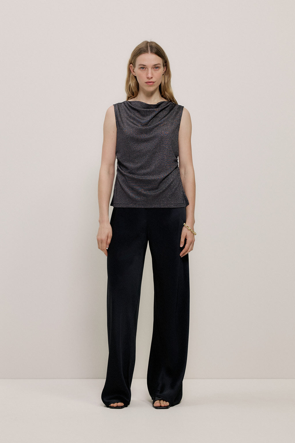 Metallic Draped Shell Tank