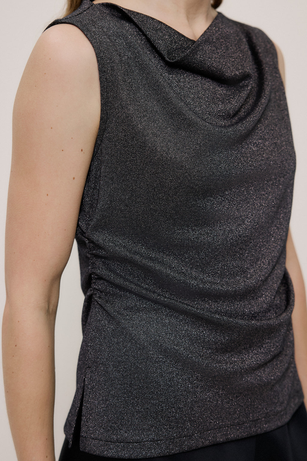 Metallic Draped Shell Tank