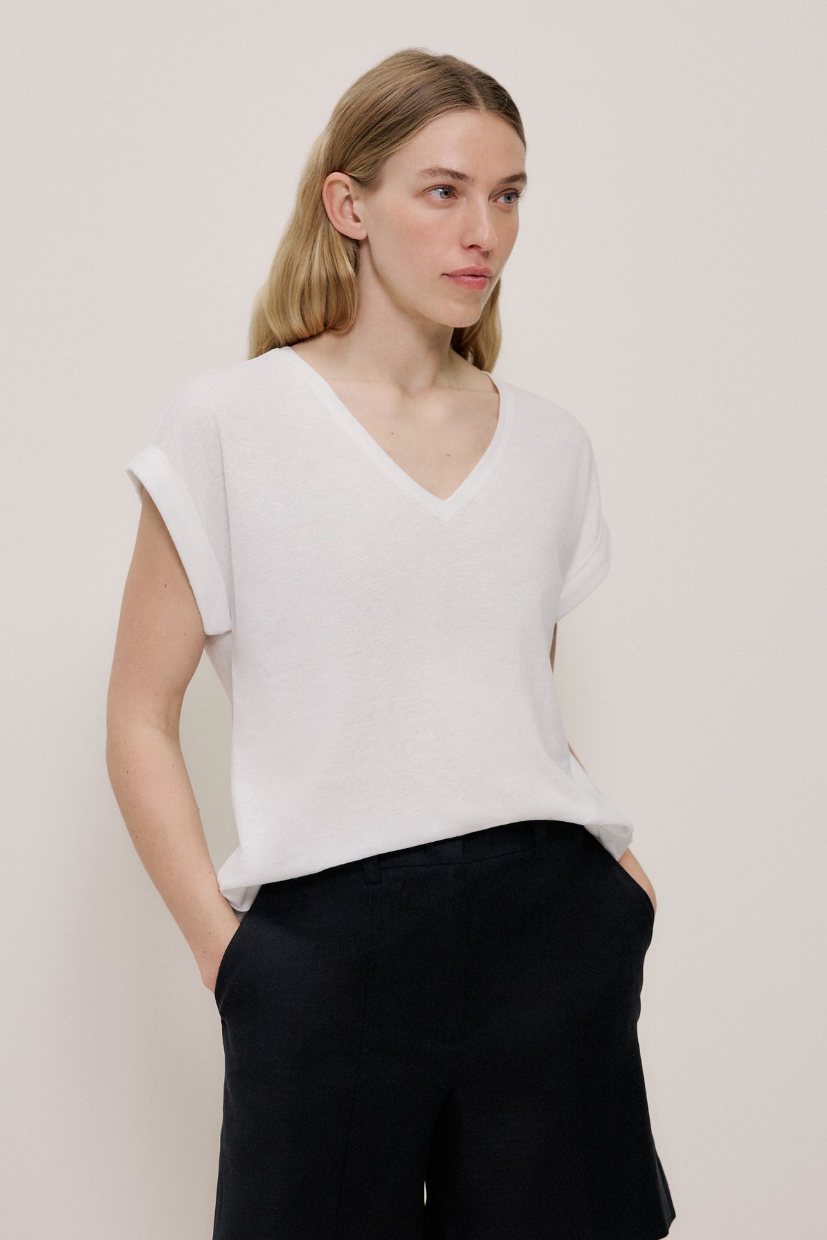 Linen Cotton V Neck T-shirt