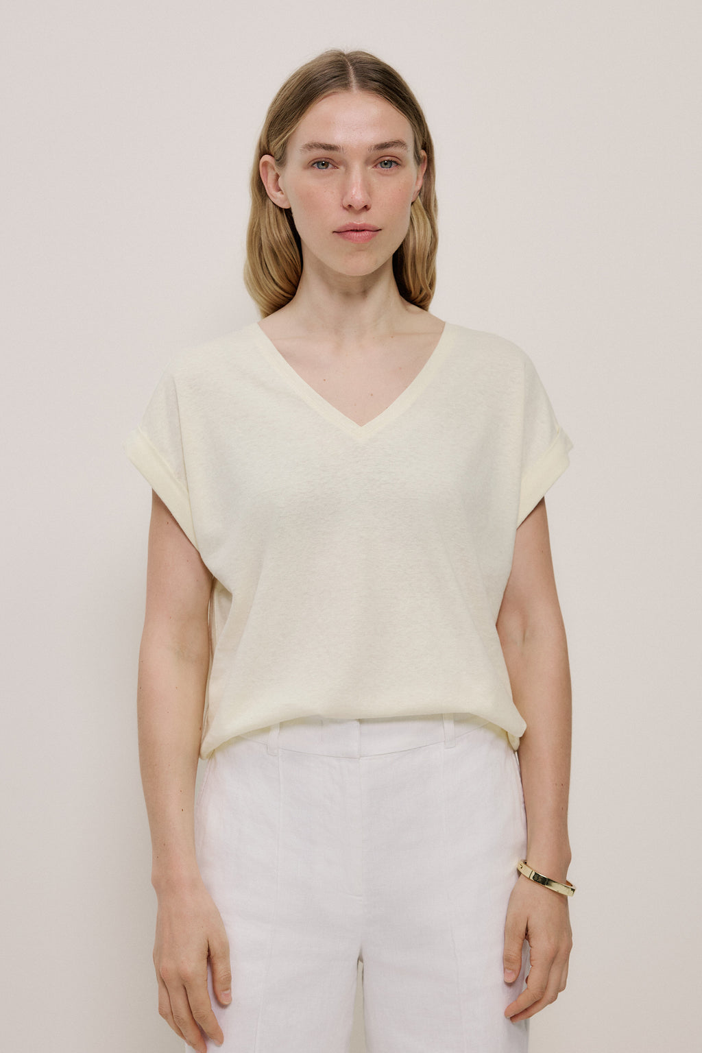 Linen Cotton V Neck T-shirt